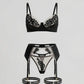 Mesh Lace Garter Belt 4 Pcs Lingerie Set - OMFORT