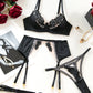 Mesh Lace Garter Belt 4 Pcs Lingerie Set - OMFORT