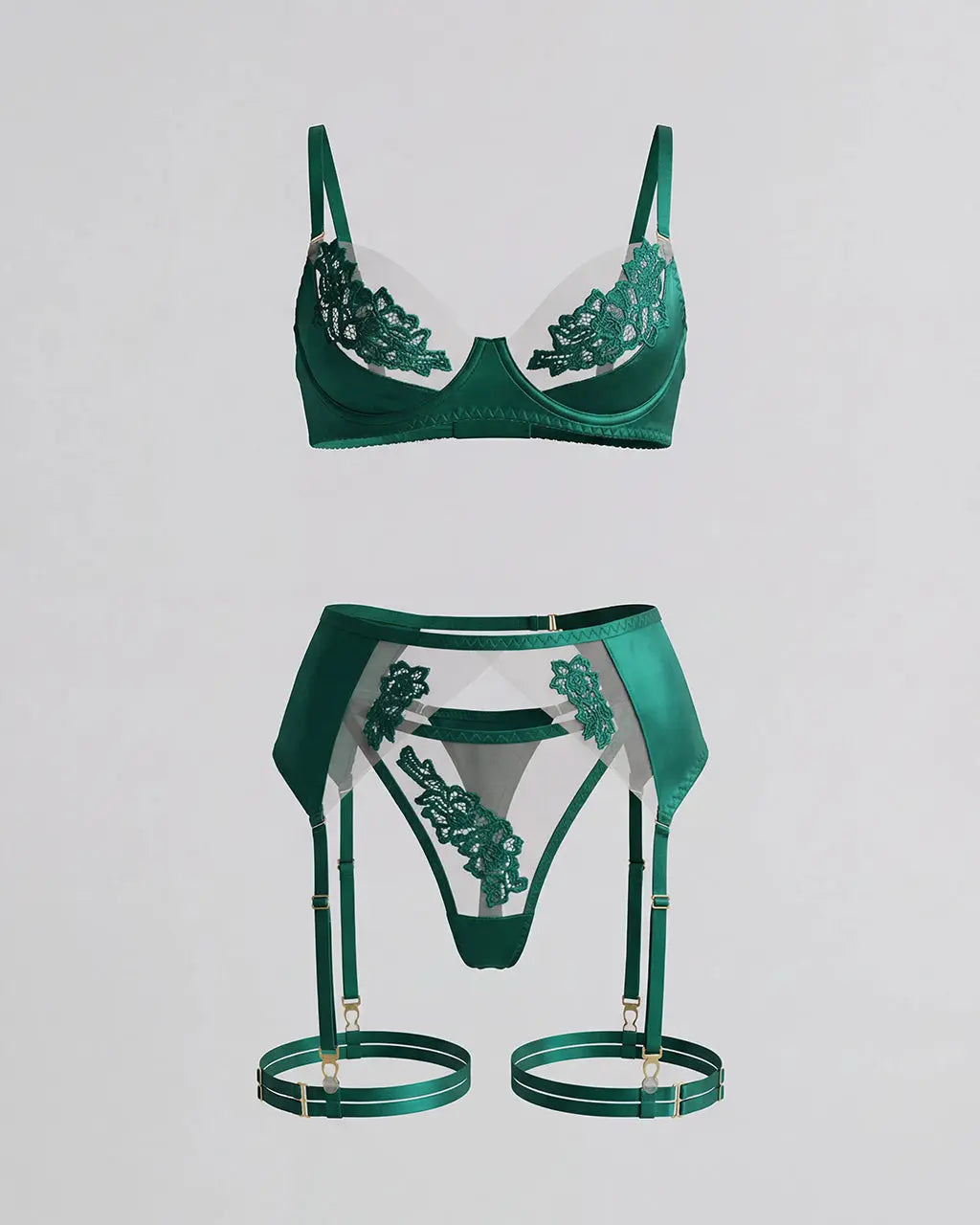 Mesh Lace Garter Belt 4 Pcs Lingerie Set - OMFORT