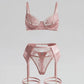 Mesh Lace Garter Belt 4 Pcs Lingerie Set - OMFORT
