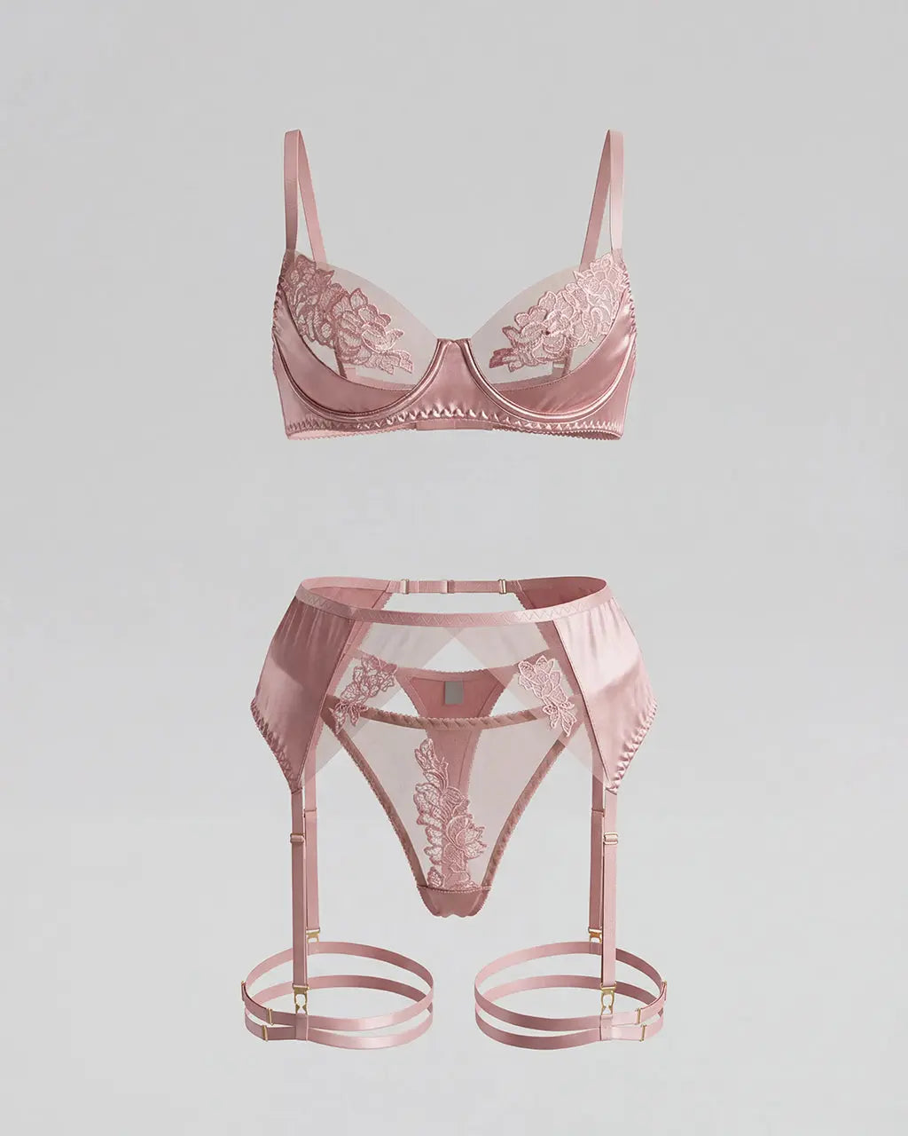 Mesh Lace Garter Belt 4 Pcs Lingerie Set - OMFORT