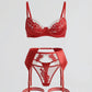 Mesh Lace Garter Belt 4 Pcs Lingerie Set - OMFORT