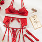 Mesh Lace Garter Belt 4 Pcs Lingerie Set - OMFORT
