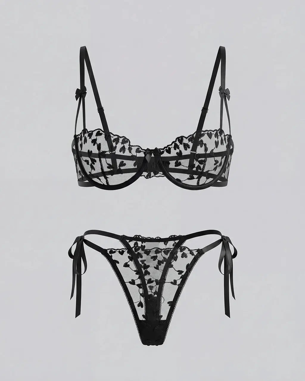 Heart Bow Strap 2 Pcs Lingerie Set - OMFORT