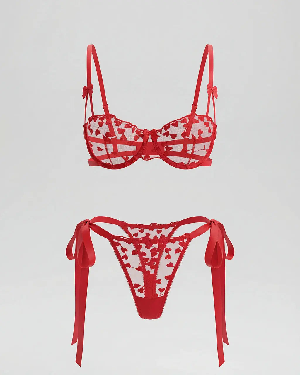 Heart Bow Strap 2 Pcs Lingerie Set - OMFORT
