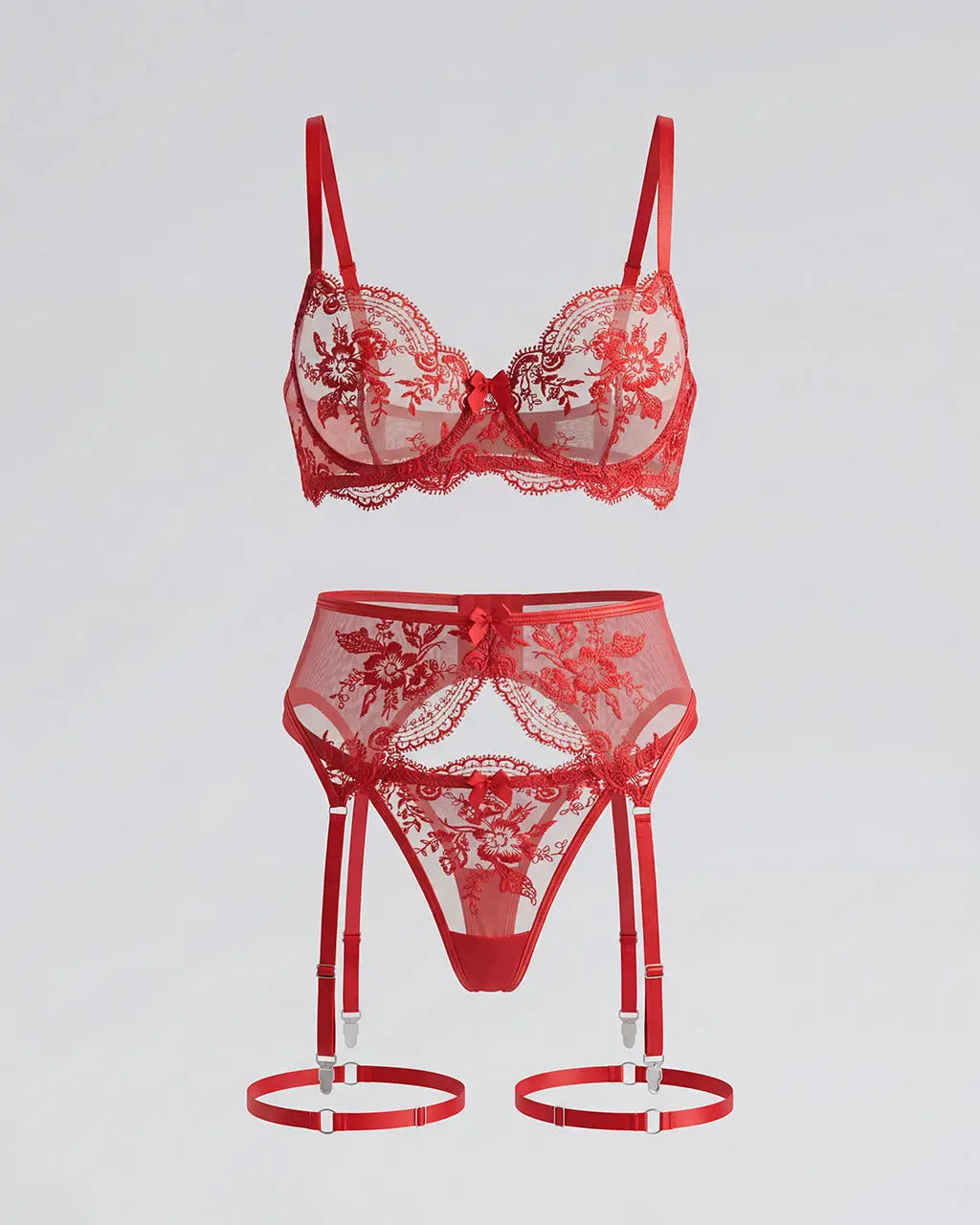 Floral Lace Garter 2 Pcs Lingerie Set - OMFORT