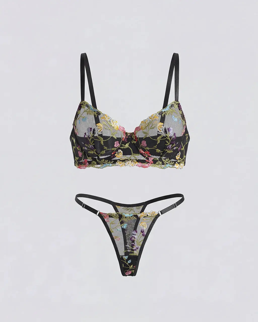 Floral Sheer 2 Pcs Lingerie Set - OMFORT