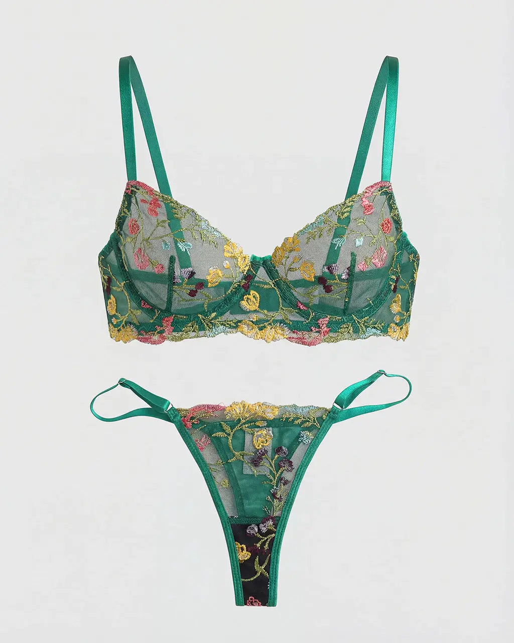 Floral Sheer 2 Pcs Lingerie Set - OMFORT