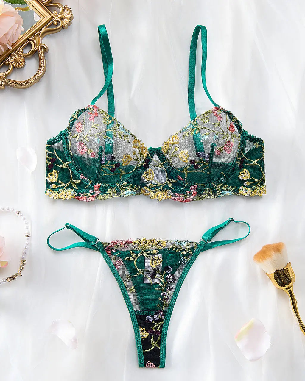 Floral Sheer 2 Pcs Lingerie Set - OMFORT