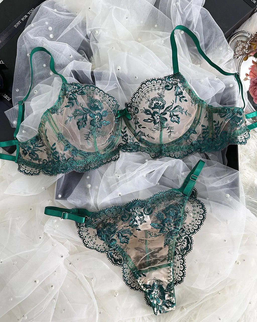 Lace Embroidered Floral 2 Pcs Lingerie Set OMFORT