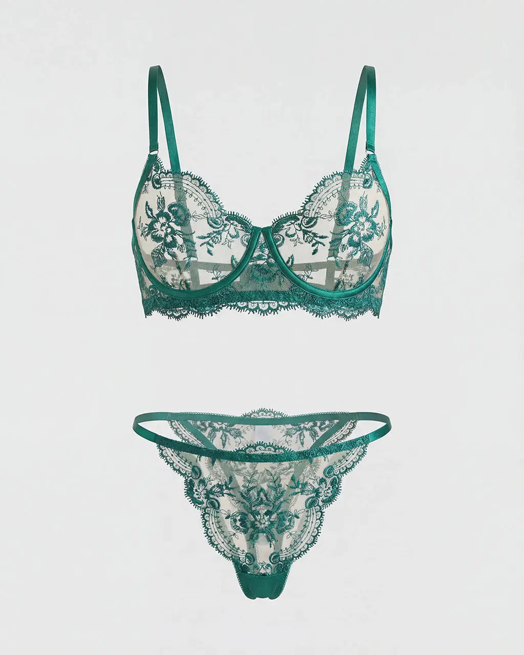 Lace Embroidered Floral 2 Pcs Lingerie Set OMFORT