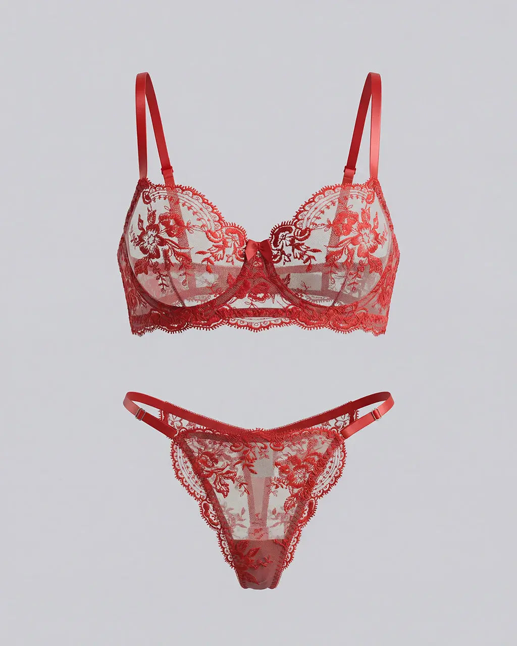 Lace Embroidered Floral 2 Pcs Lingerie Set OMFORT