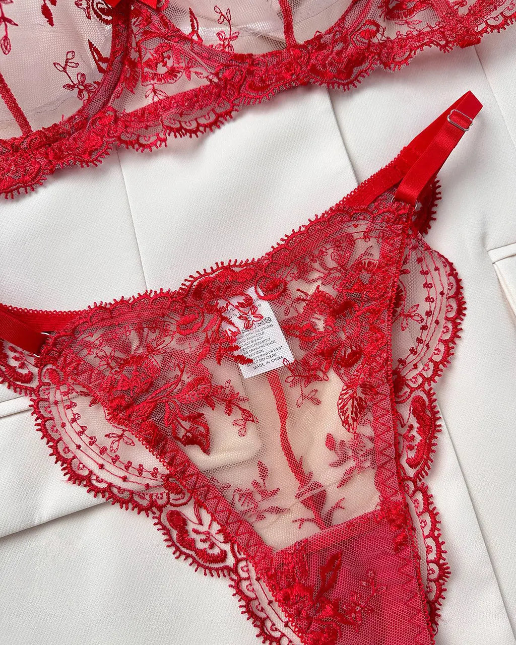 Lace Embroidered Floral 2 Pcs Lingerie Set OMFORT