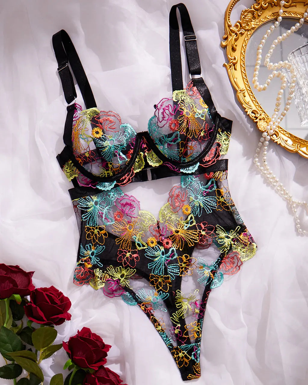 Floral Lace Embroidered One Piece Lingerie Bodysuit OMFORT