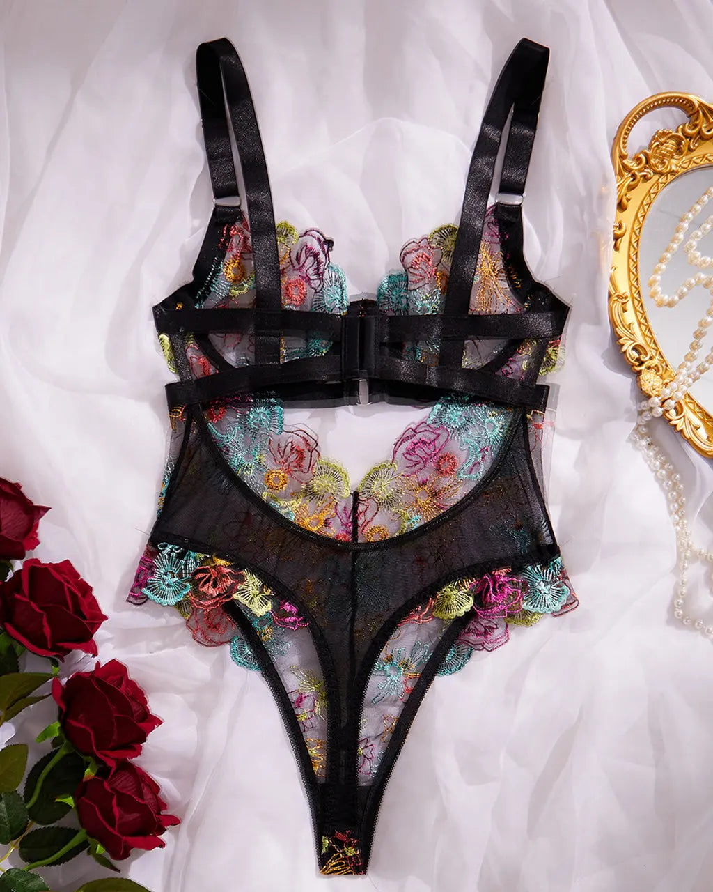 Floral Lace Embroidered One Piece Lingerie Bodysuit OMFORT