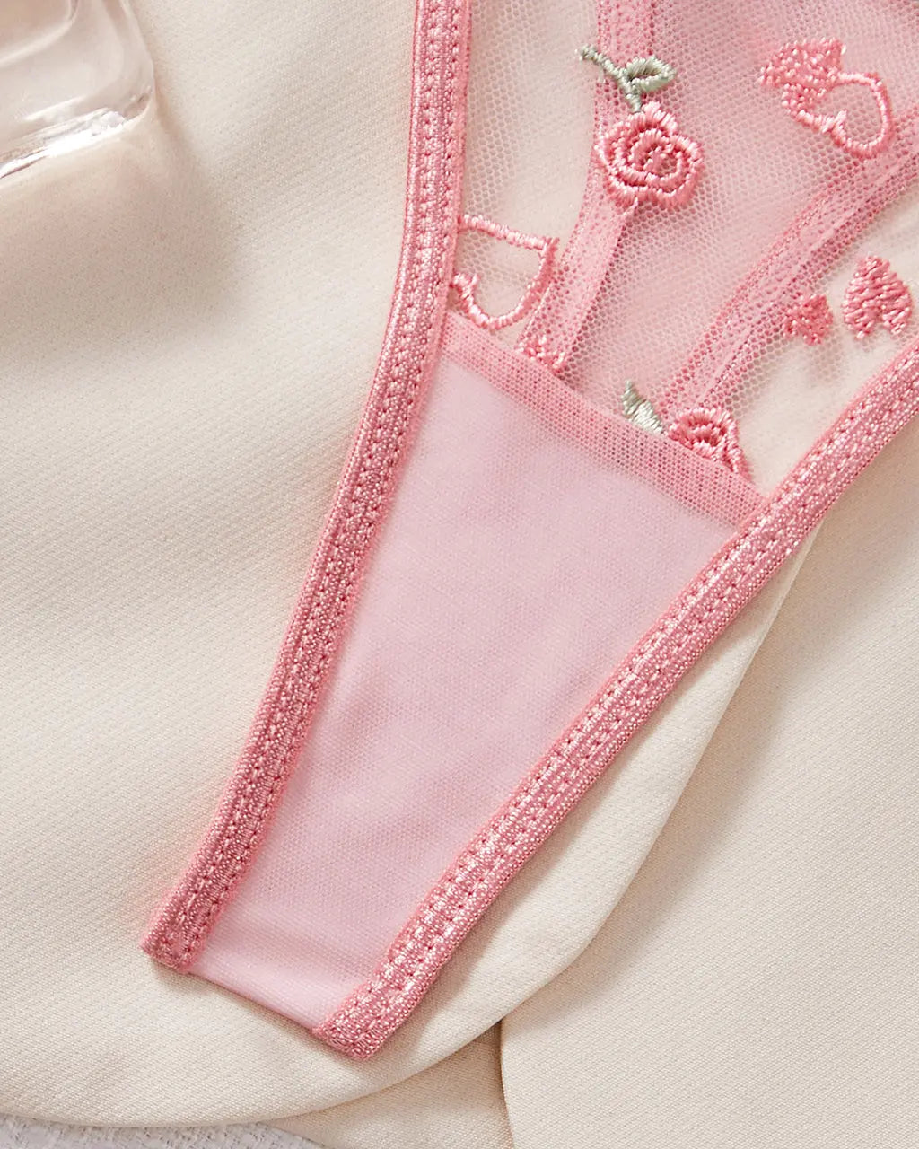 Rose Floral Mesh 2Pcs Lingerie Set OMFORT