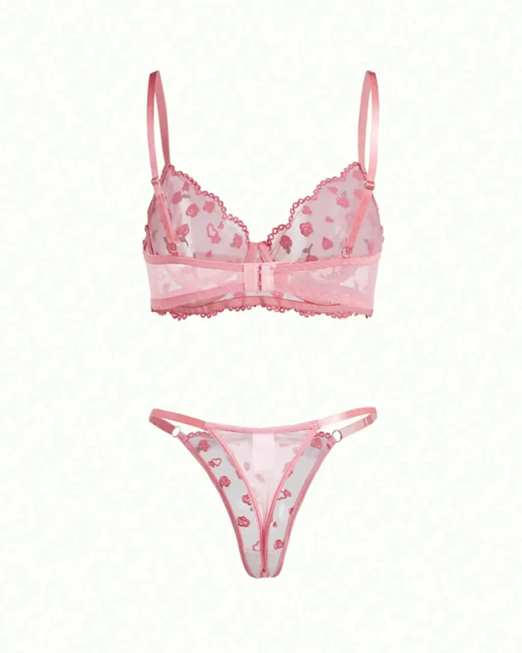 Rose Floral Mesh 2Pcs Lingerie Set OMFORT