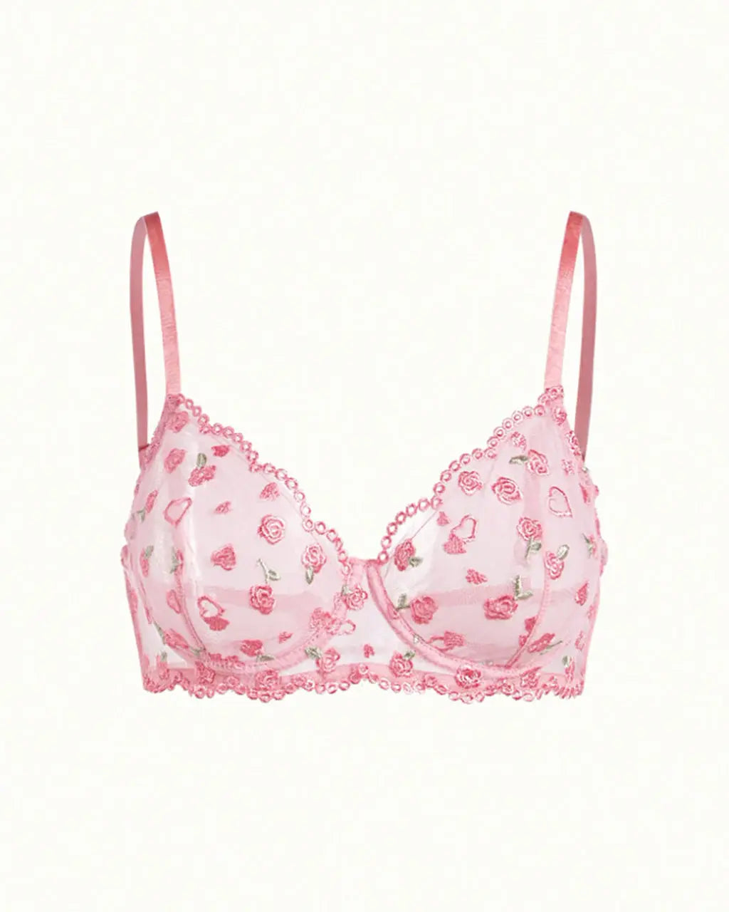 Rose Floral Mesh 2Pcs Lingerie Set OMFORT