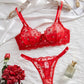 Rose Floral Mesh 2Pcs Lingerie Set OMFORT
