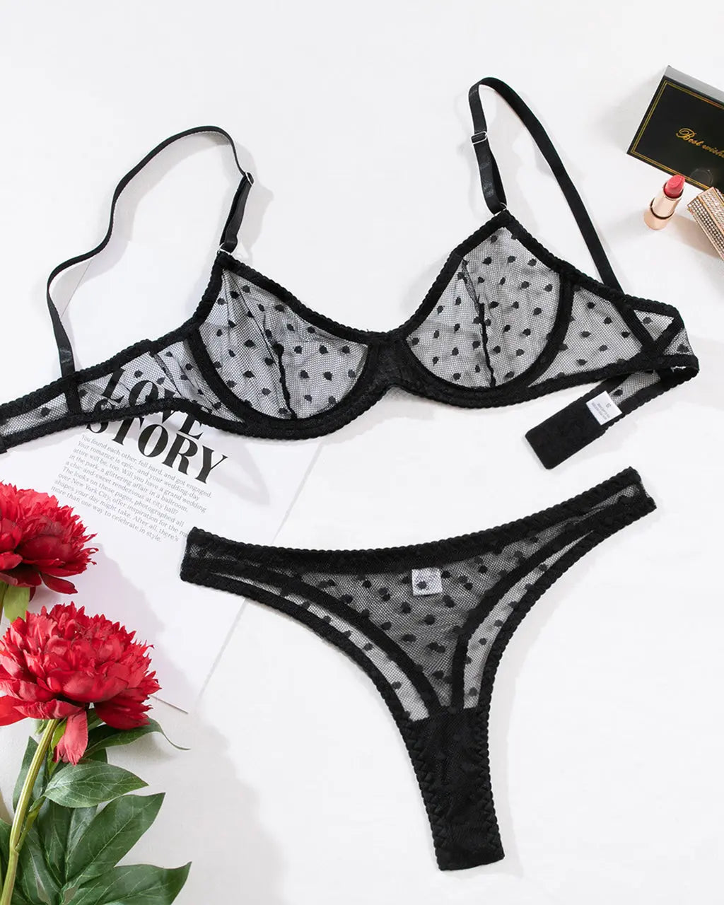Polka Dot Through Sexy 2Pcs Lingerie Set OMFORT