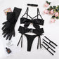 Bow Strappy Gloved Garter 7Pcs Lingerie Set OMFORT