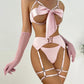 Bow Strappy Gloved Garter 7Pcs Lingerie Set OMFORT