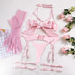 Bow Strappy Gloved Garter 7Pcs Lingerie Set OMFORT