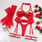 Bow Strappy Gloved Garter 7Pcs Lingerie Set OMFORT