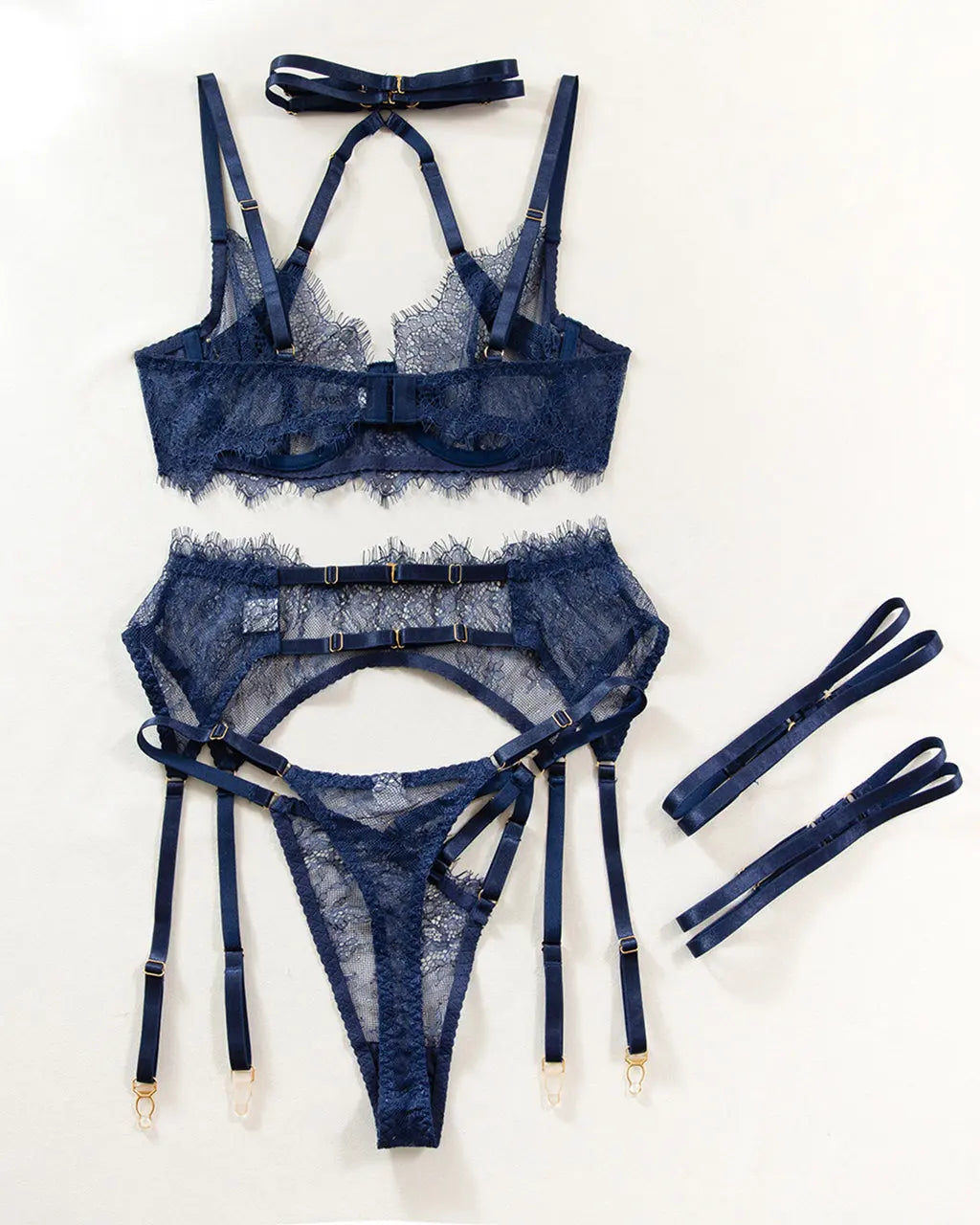 Midnight Rapture Sheer Lace 5Pcs Lingerie Set OMFORT