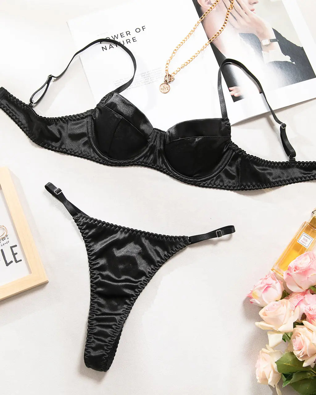 Sexy ThinPush-Up Satin 2Pcs Lingerie Set OMFORT