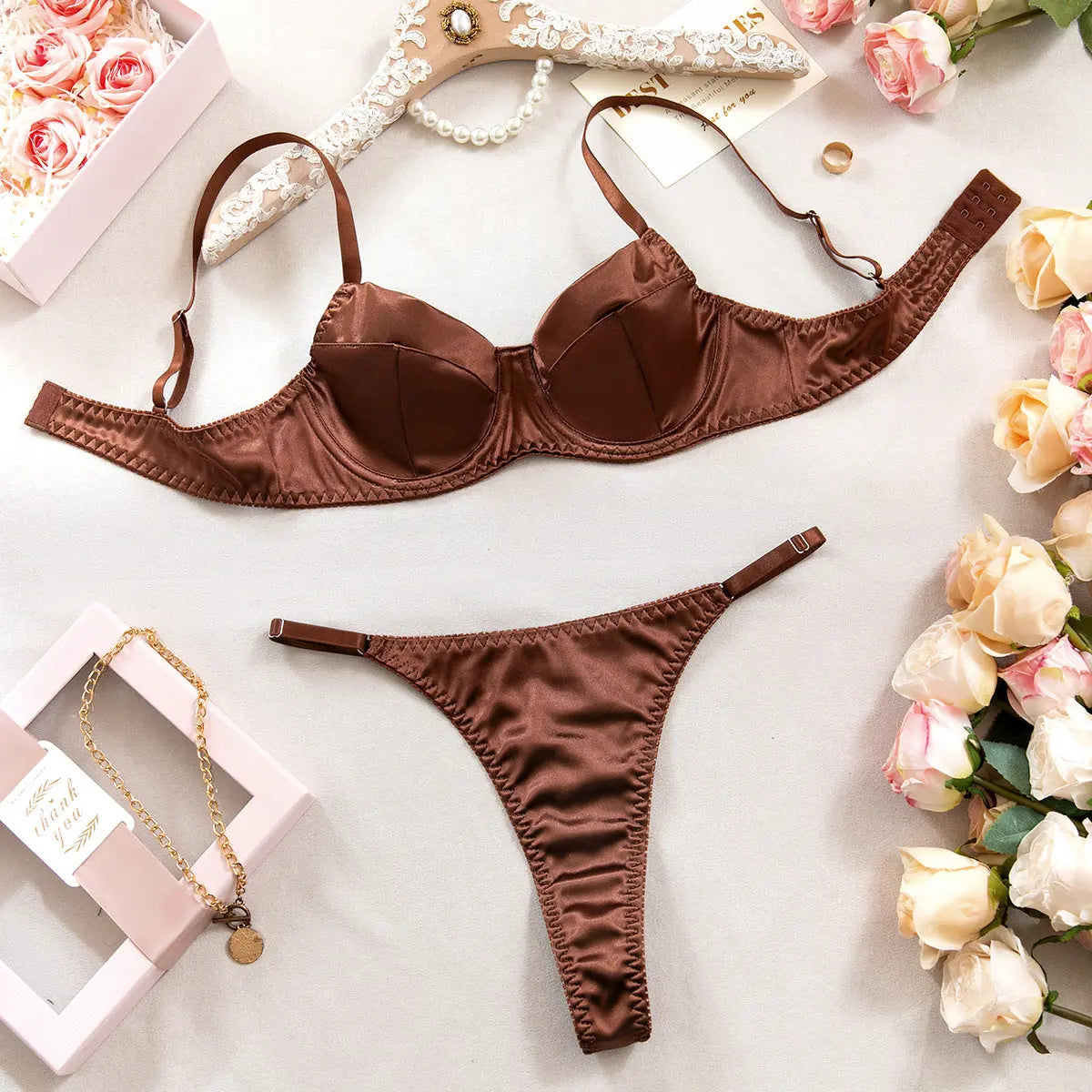 Sexy ThinPush-Up Satin 2Pcs Lingerie Set OMFORT