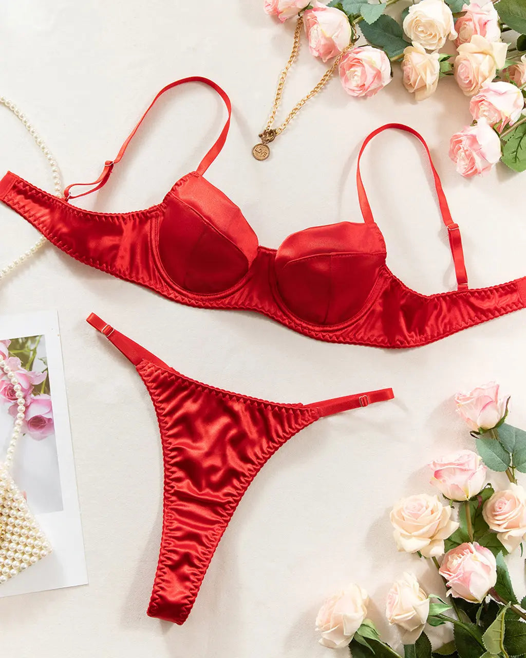 Sexy ThinPush-Up Satin 2Pcs Lingerie Set OMFORT