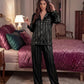 Contrast Stripe Satin Pajamas Set - OMFORT
