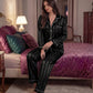 Contrast Stripe Satin Pajamas Set - OMFORT