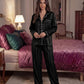 Contrast Stripe Satin Pajamas Set - OMFORT