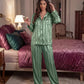 Contrast Stripe Satin Pajamas Set - OMFORT