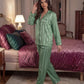 Contrast Stripe Satin Pajamas Set - OMFORT