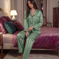Contrast Stripe Satin Pajamas Set - OMFORT