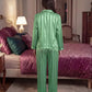 Contrast Stripe Satin Pajamas Set - OMFORT