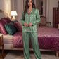 Contrast Stripe Satin Pajamas Set - OMFORT