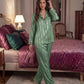 Contrast Stripe Satin Pajamas Set - OMFORT