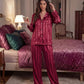 Contrast Stripe Satin Pajamas Set - OMFORT