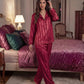 Contrast Stripe Satin Pajamas Set - OMFORT