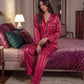 Contrast Stripe Satin Pajamas Set - OMFORT