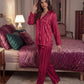 Contrast Stripe Satin Pajamas Set - OMFORT
