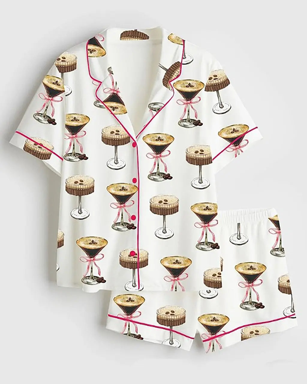 Espresso Martini Bow Print Pajama Set OMFORT