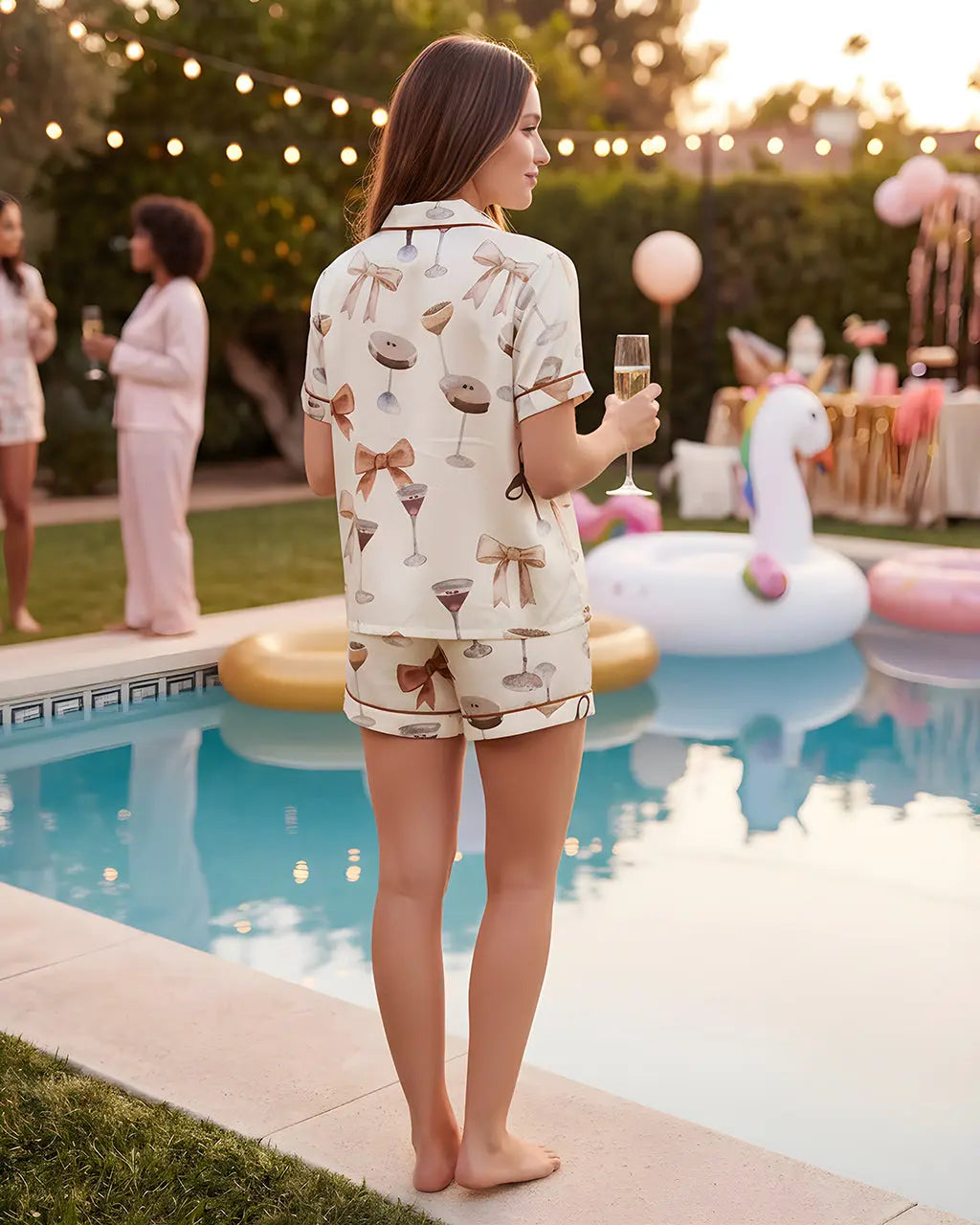 Espresso Martini Coquette Bow Pajama Set OMFORT