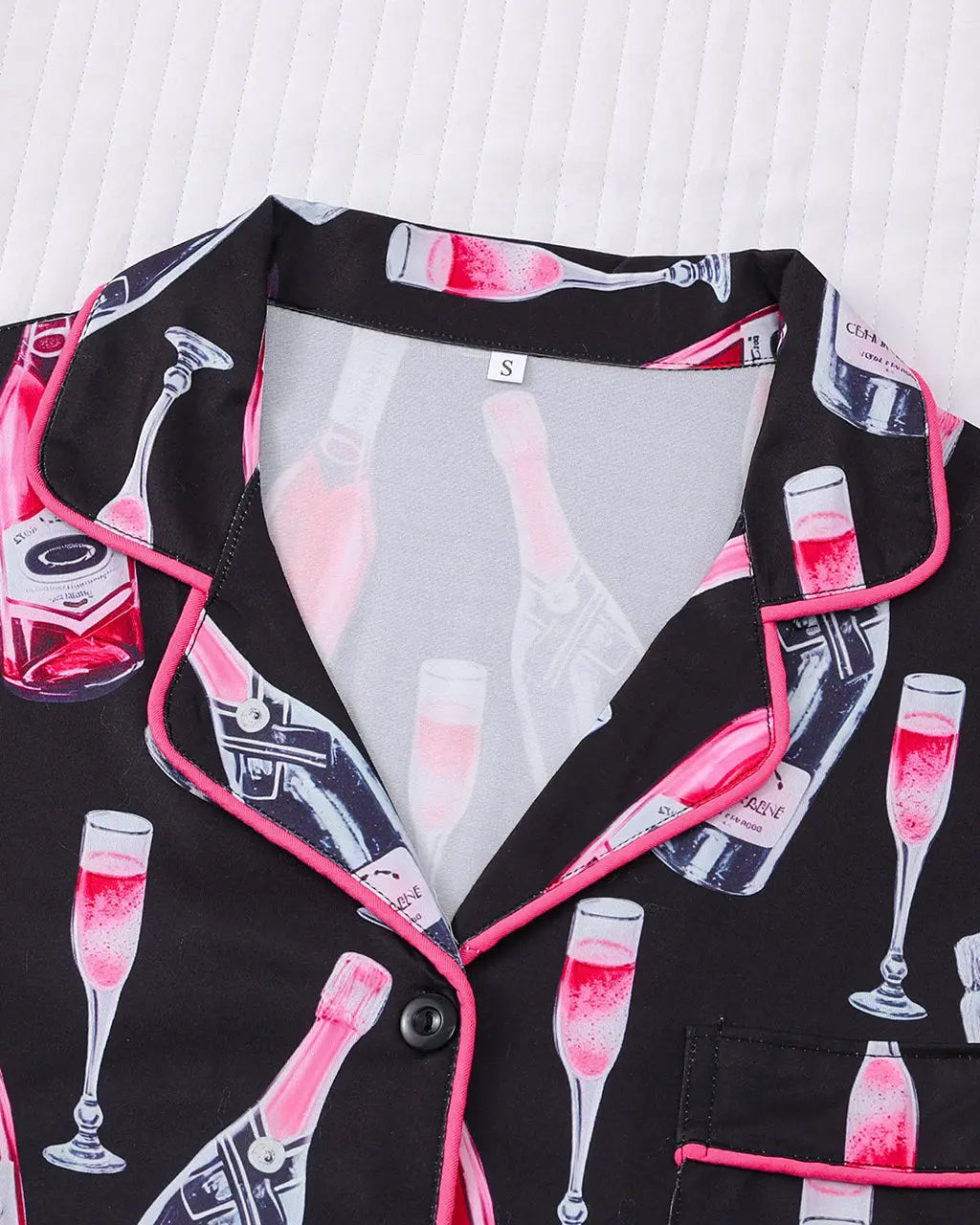 Champagne Bottle Print Pajama Set OMFORT
