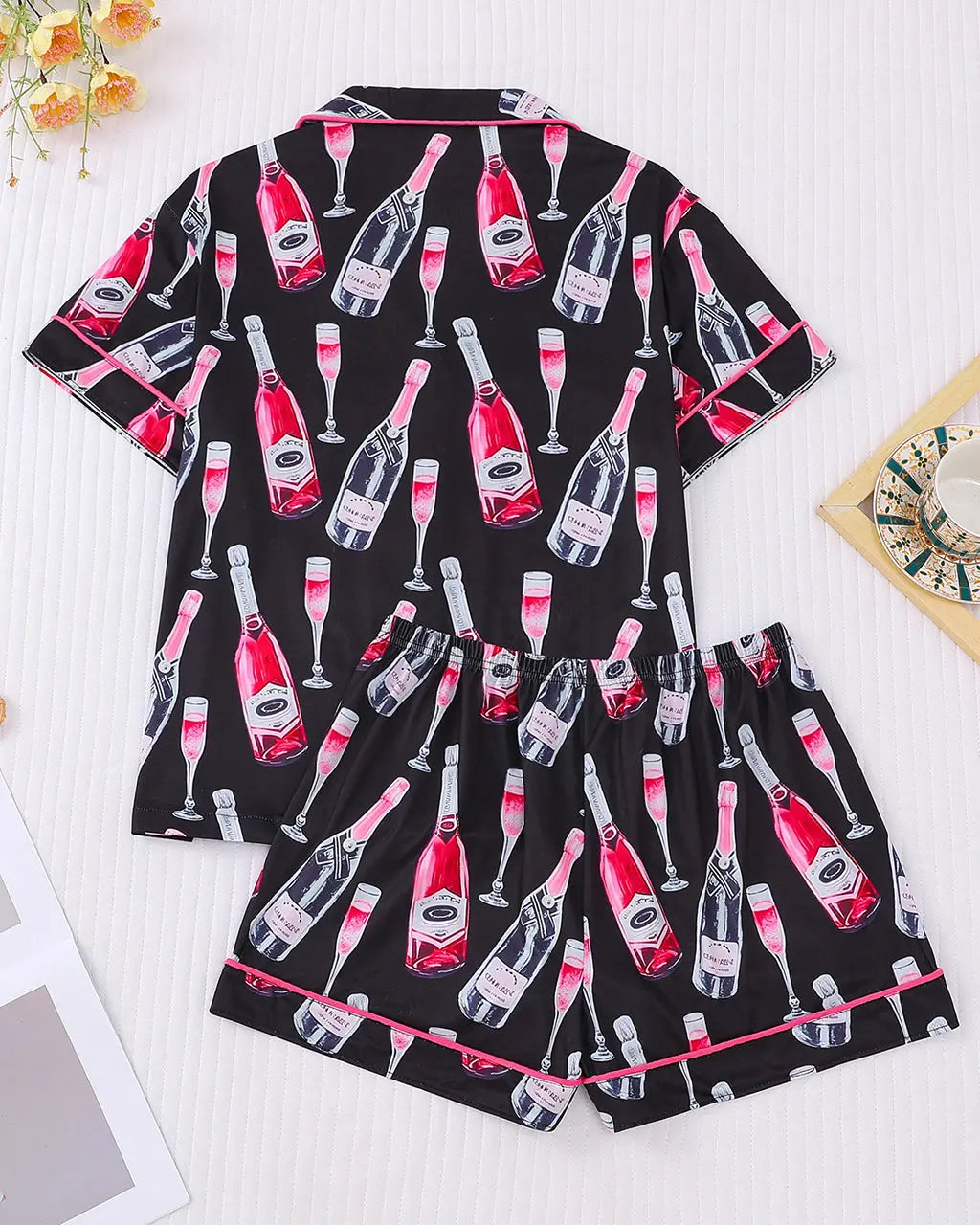 Champagne Bottle Print Pajama Set OMFORT