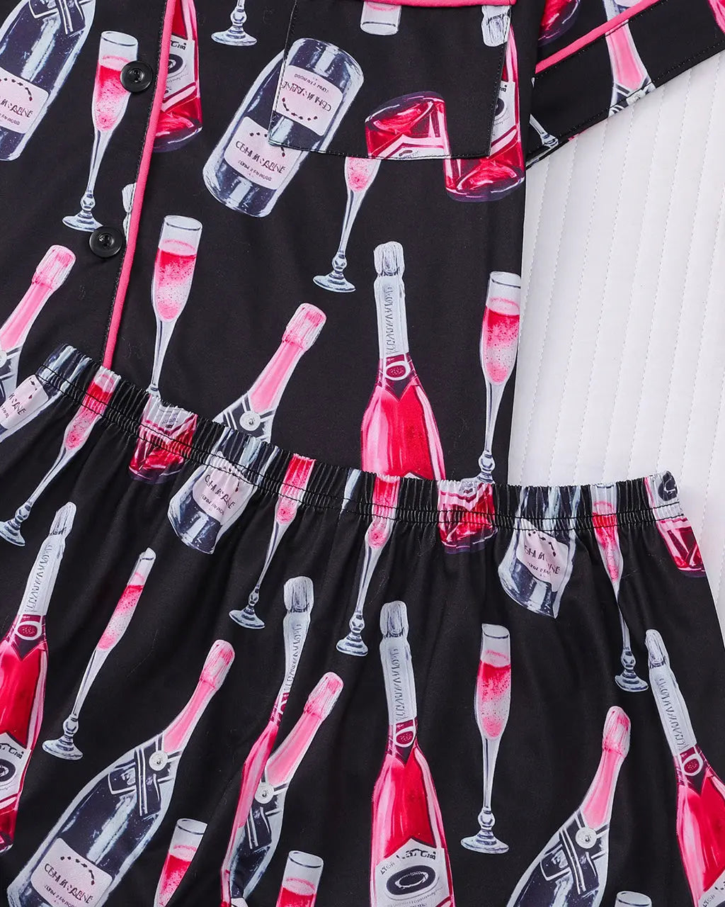 Champagne Bottle Print Pajama Set OMFORT